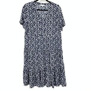BeachLunchLounge A-Line Short Sleeve Dress Womens Size Medium Blue White Floral
